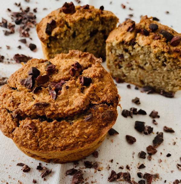 Ungesüsste Haferflocken Bananen Muffins mit Kakao Nibs Body Health